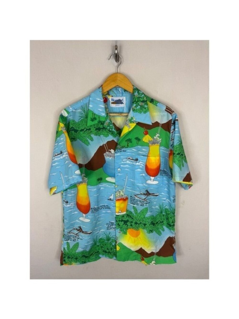 Vintage Diamond Head Hawaii Mens Tropical Cocktail Recipe Aloha Camp Shirt XL